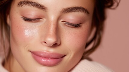 Beauty portrait of woman with closed eyes and natural makeup
