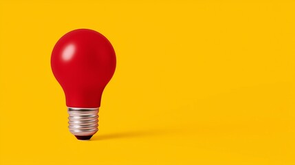 Red light bulb on yellow background