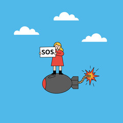 gemini-2_5-flash-image-preview_A_minimalist__flat_illustration_of_a_woman_holding_a_sign_that_reads__SOS__on_the_side_of_a_large__c-1_ef255519-a1c3-402b-891c-ae64ebb5df85_traced