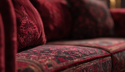 Close-up of red velvet furniture