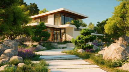 modern house with beauty garden and terrace no logos no brands ar 169