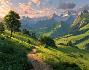 Picturesque mountain valley at sunset (1)