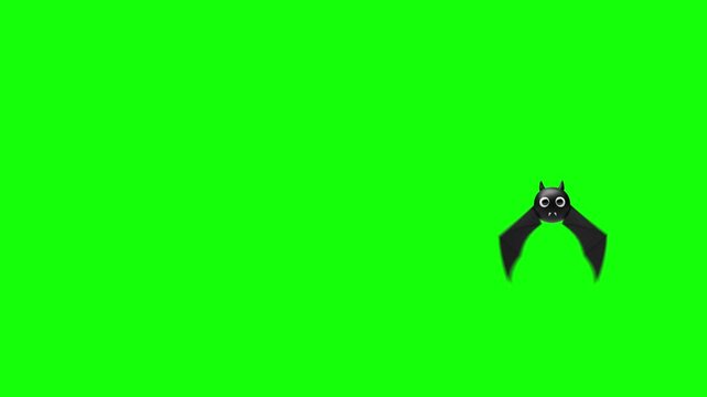 Cute Halloween black bat flying left and right. Looping 3D animation. Green screen and alpha channel.