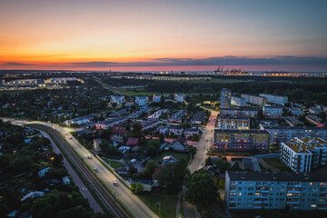 Fototapeta premium The Stogi district in Gdańsk. A beautifully lit place in the evening.