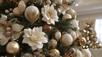 elegant christmas tree with gold and cream ornaments