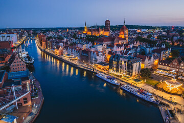 Old Town and Main Town in Gdańsk in the evening.
