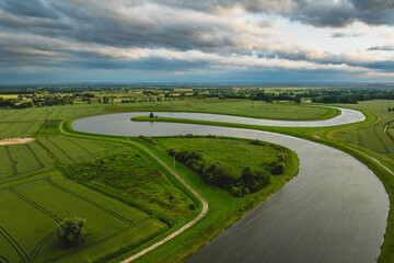 View of the artificial-natural reservoir connecting the Vistula and Motława rivers. The great canal near Gdańsk.