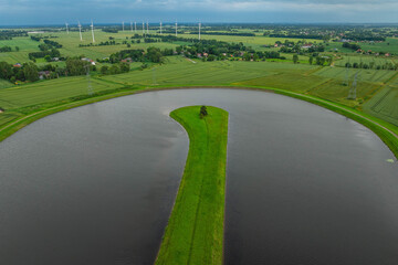 View of the artificial-natural reservoir connecting the Vistula and Motława rivers. The great canal near Gdańsk.