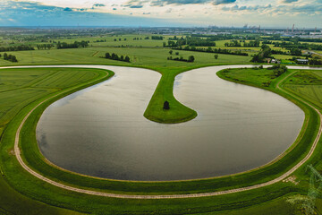 View of the artificial-natural reservoir connecting the Vistula and Motława rivers. The great canal near Gdańsk.