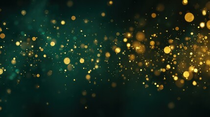 abstract bokeh background of golden lights on a dark green backdrop