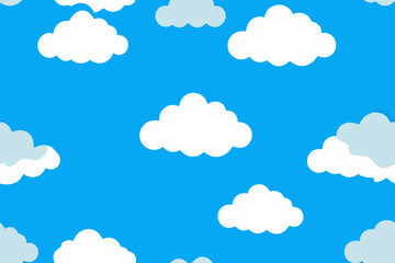 Cartoon clouds against a blue sky scene