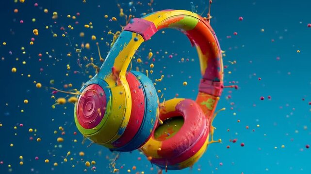 Colorful headphones in splash