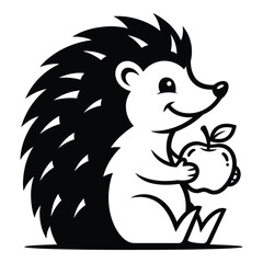 Vector art of cute hedgehog holding an apple isolated on white background