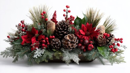 festive winter holiday centerpiece with evergreen decor