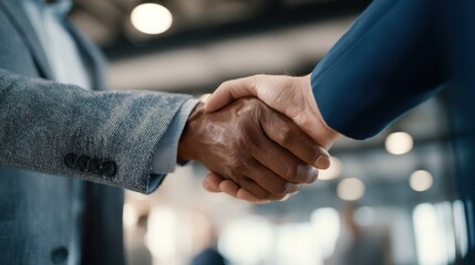 two happy diverse professional business men executive leaders shaking hands after successful financial deal at group board office meeting trust agreement company trade partnership handshake concept n
