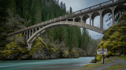 Scenic train bridge over turquoise river amidst lush green forest