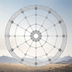Geometric dreamcatcher against a desert landscape