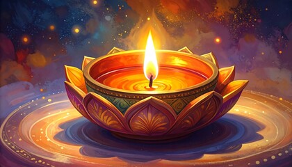 Burning diya, vibrant glow