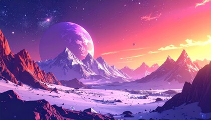 Colorful alien planet landscape