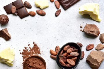 Ingredients for making hot chocolate . Top view with copy space.