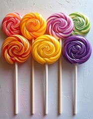 Colorful swirl lollipops on sticks
