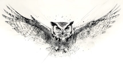 Flying owl ink sketch high resolution picture