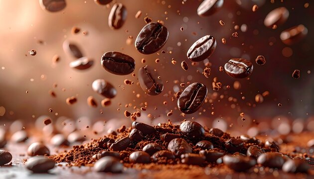 Coffee beans in motion, dramatic