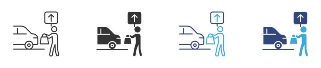 Curbside Pickup Icon set in outline and flat style, vector illustration .