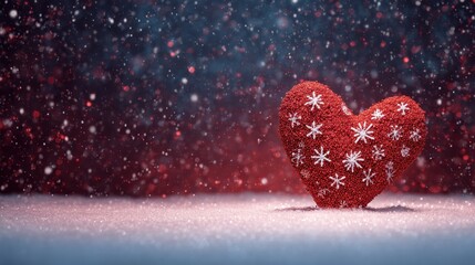 Fototapeta premium festive holiday photo backdrop featuring a red heart shape with snowflakes and lights vibrant christmas