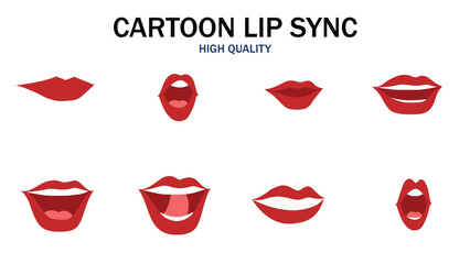 Lips Sync Set. Human lips Collection for lips Animation and synchronization. Sad, Smile, Angry, Laughing Mouth Vector Illustration.	
