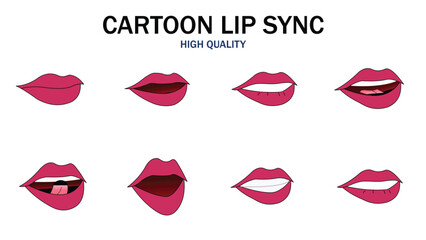 Lips Sync Set. Human lips Collection for lips Animation and synchronization. Sad, Smile, Angry, Laughing Mouth Vector Illustration.	
