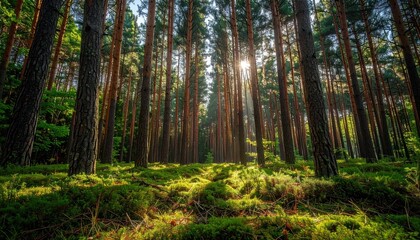 Obraz premium Forest sunlight path