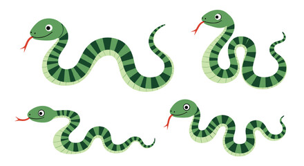 Fototapeta premium A collection of four cute cartoon snakes slithering in different poses.
