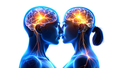 3D rendering of a painful human shoulder and mind in profile on white background