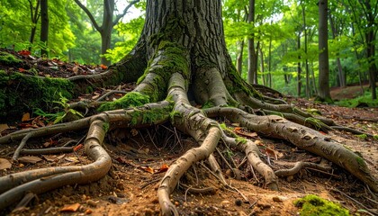 Large tree roots in forest