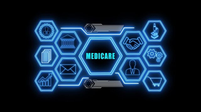 Abstract neon Hud knowledge ability business gear icon Glowing neon line concept. Glowing Medicare button in German on a futuristic, abstract wave technology on black background.