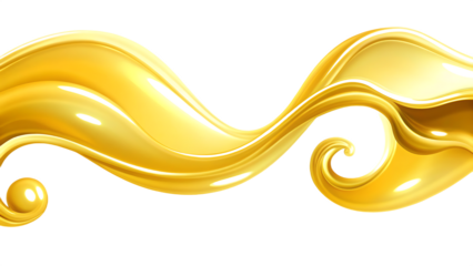 splashing oil liquid flowing golden fluid isolated on white background png, ai generated