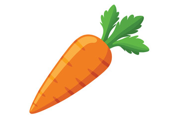 Cartoon carrot displays vibrant colors and healthy green leaves against a stark white backdrop