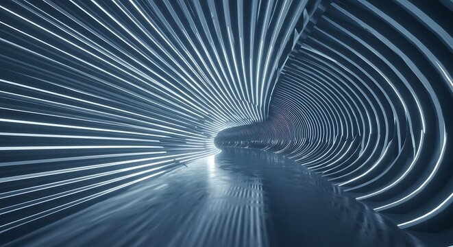 Abstract blue tunnel with glowing lines, futuristic technology concept and modern design for presentation, wallpaper and graphic design use in projects
