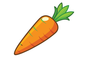 Cartoon orange carrot displays vibrant green leaves against a clean white background