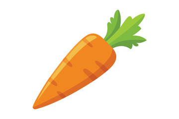 An orange carrot with vibrant green leaves is shown against a plain background