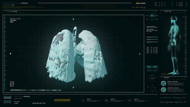 Lung Cancer Detected By Innovative Ct Scanner Software Interface. Modern Cancer Scanning Interface At An Oncological Laboratory. Medical X-ray Scanner Interface Checks Patients Lung Cancer Disease.