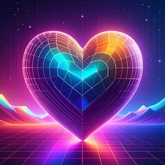 Geometric heart in vibrant 80s style