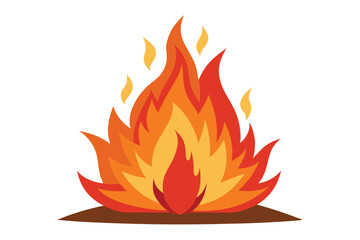 Bright orange and yellow flames rise above the dark brown base of bonfire