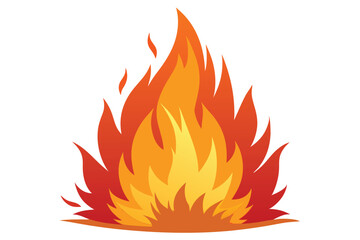 Fiery flames lick upwards, creating a vivid orange and yellow glow on white backdrop