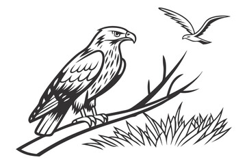 Monochromatic Landscape Vector Art with a Lone Tree