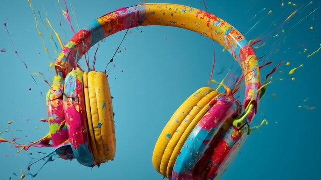 Colorful headphones splash