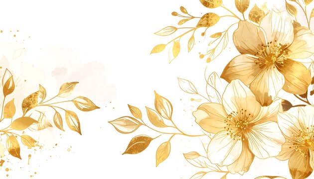 Gold floral design on white background
