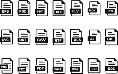 Set of various file format icons for different file extensions