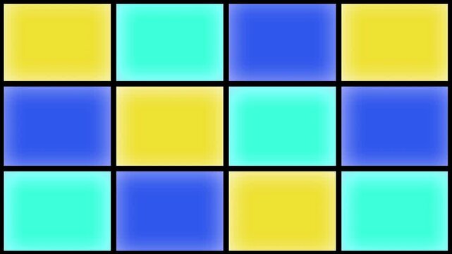 disco or daytime tv chat show  video wall of alternating flashing multi coloured squares of bright blue, cyan and yellow 4K music pop promo video wallpaper background animated motion backdrop